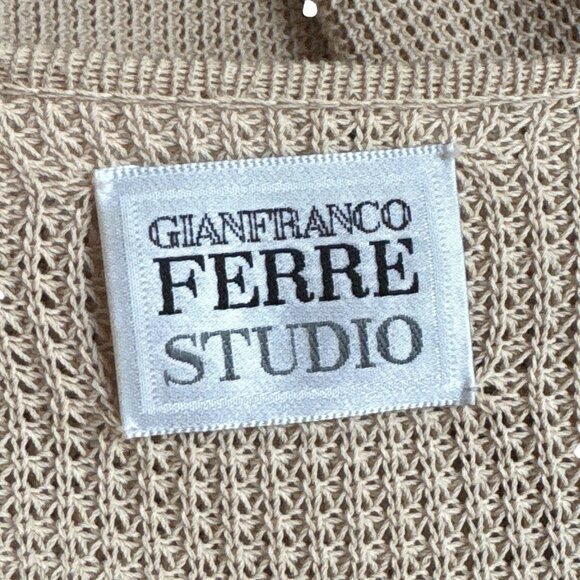 Gianfranco Ferre Italy Genuine Leather Knit Combo Jacket Tan Beige Size IT 42 - Picture 8 of 12